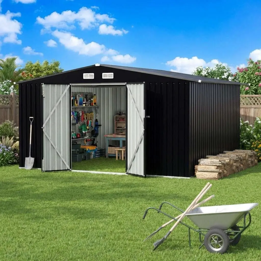 Gaomon Metal Outdoor Storage Shed (8x10 FT/116.54"l x 88.98"w x 77.17"h) - Lockable Door, Overlapping Panels, Waterproof All-Weather Durable Utility Building for 2-4 Adults, with Air Vent for Improved Airflow, Enhanced Organization, Assembly Guide