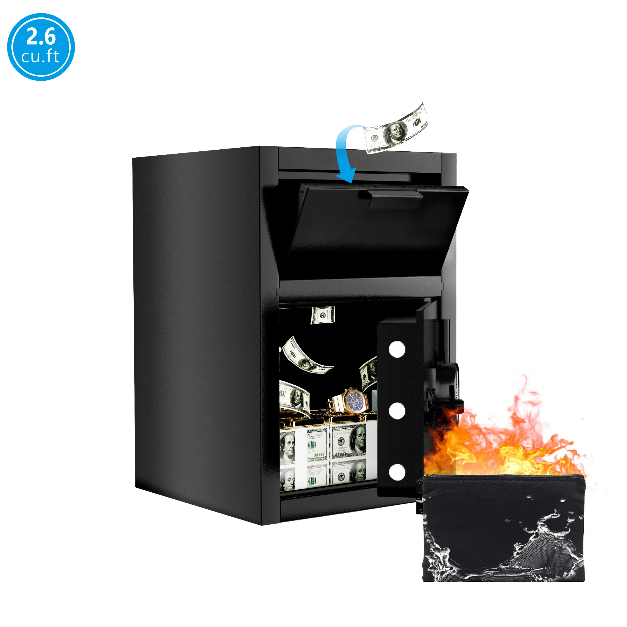 KAER Commercial Drop Safe Box | 2.6 Cu ft Large Capacity Anti-Fishing Steel Safe, Dual Unlock with Smart Alarm, Free Fireproof Waterproof Bag, Wall/Floor Mount Security Deposit Safe for Retail & Home Use