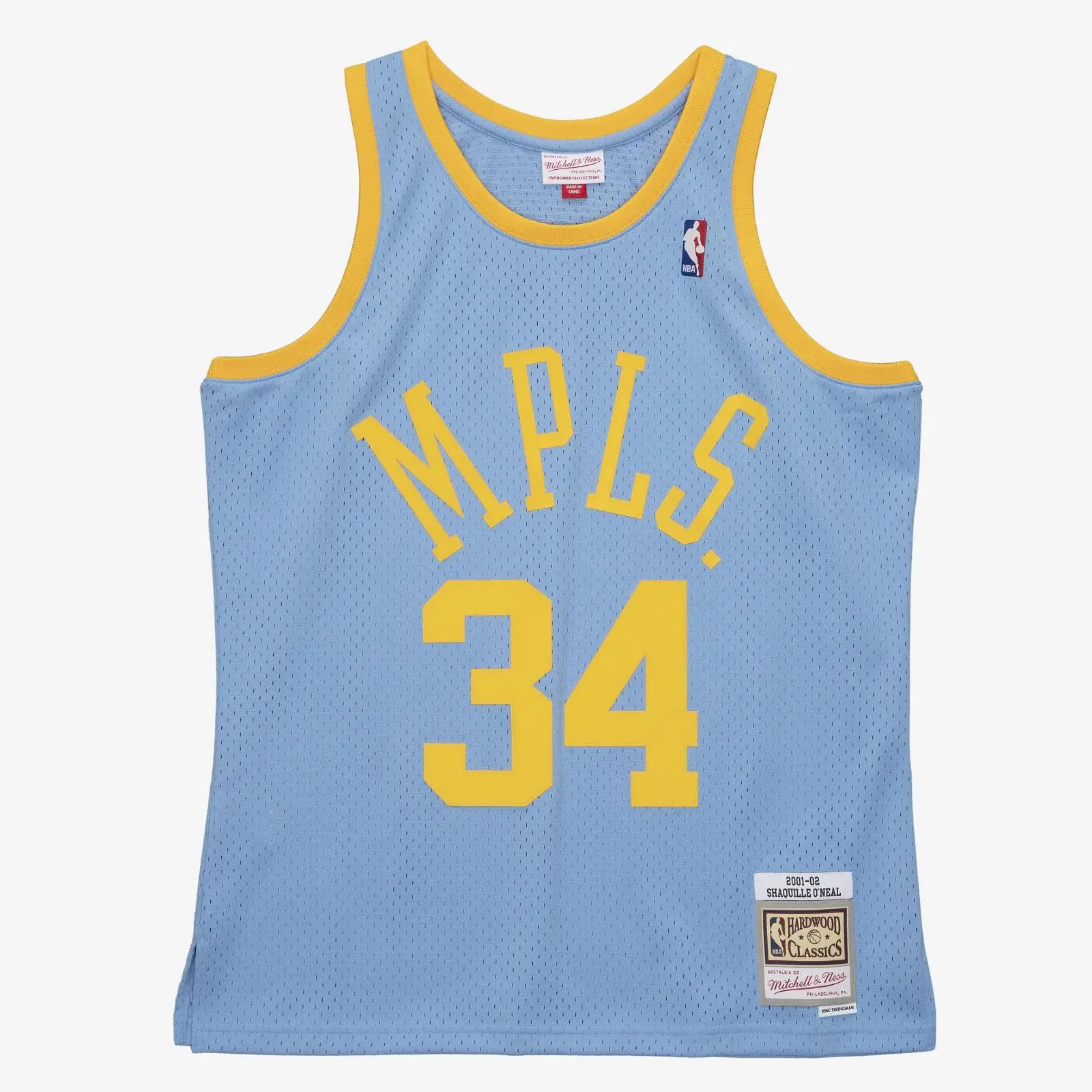 Mitchell & Ness Los Angeles Lakers Shaquille O'Neal 2001-02 Powder Blue Regular Fit Cotton Graphic Print Machine Wash Casual Wear Swingman Player Jersey