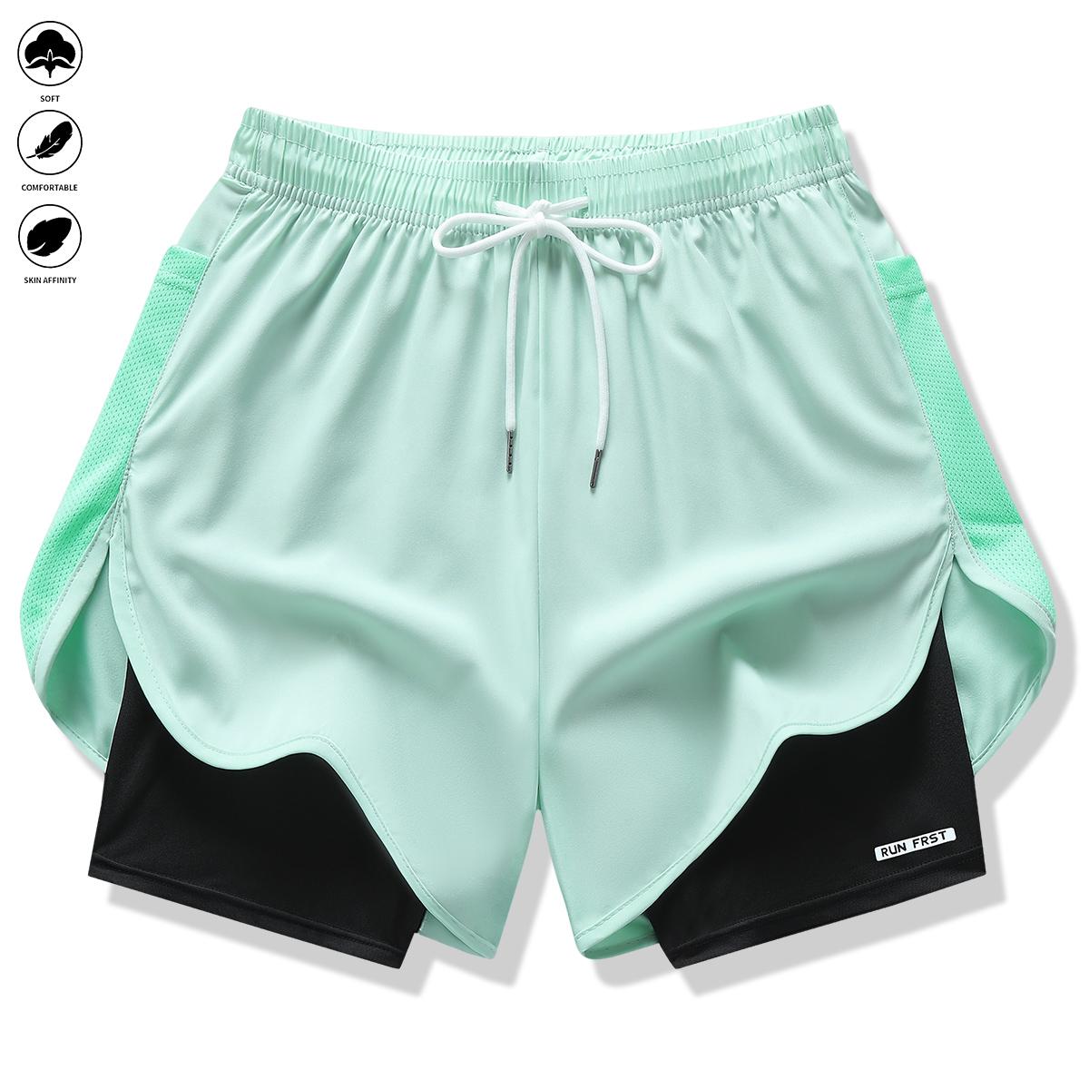 Pack of 3 women’s casual athletic pants, faux two-piece design, solid color, with inner lining, elastic drawstring waistband, suitable for outdoor fitness, running, sports, and casual wear; women’s shorts