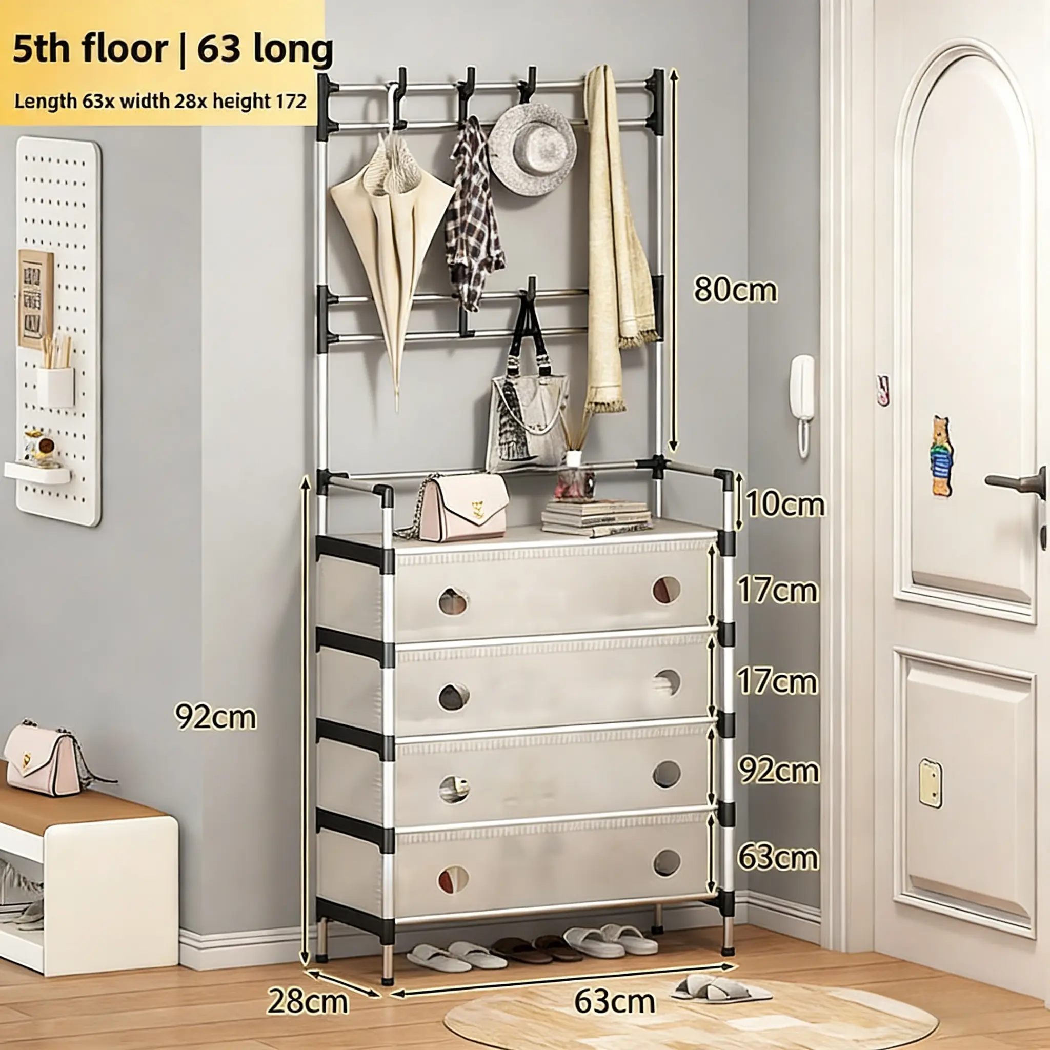 3-in-1 Multifunctional Freestanding Coat Rack 8 Hooks Shoe Storage Organizer for Entrance Hall Living Room Bedroom Shoe And Coat Rack For Entryway Sturdy Coat Rack