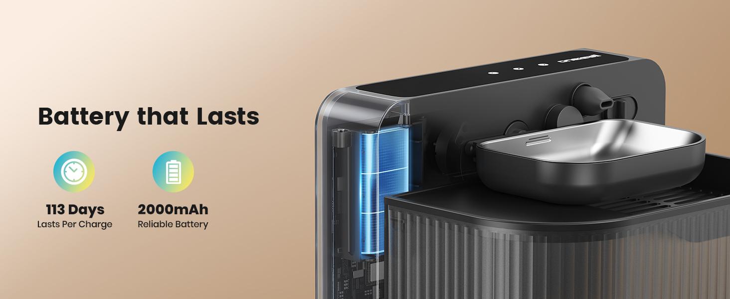 Oneisall Filterless Cat Water Fountain | 3.5L Automatic Stainless Steel Pet Dispenser with Separated Clean & Waste Tank, 2000mAh Battery (64-113 Days Runtime), Cordless, Detachable Easy-to-Clean Bowl, Scheduled Water Change (Up to 6x Daily)