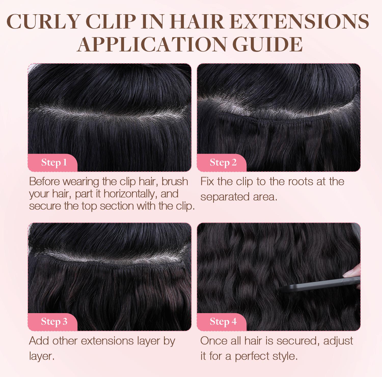 GOO GOO Hair Extensions Elf Curl Clip in Human Hair Extensions, 7Pcs/9Pcs 18-22Inch Elf Curl Clip in Human Hair Double Weft Natural Curl Hair Full Head for Women#Greenish#TikTokShopSpringGlowUp