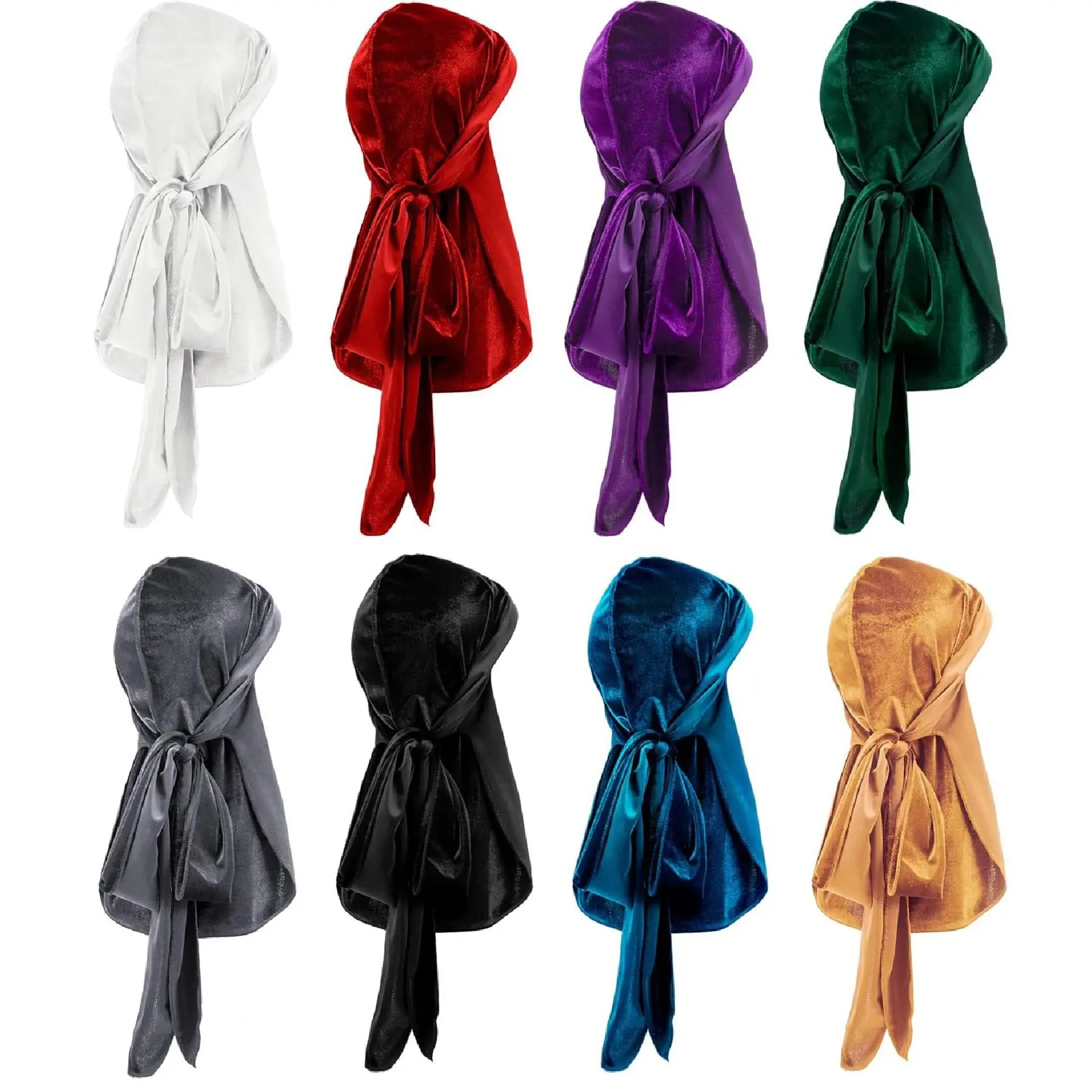Men's 6-Piece Casual Velvet Hip-Hop Durags - Adjustable Long Sash, Multiple Tying Methods, Soft & Light Beige, Streetwear Fashion Pirate Hat Bandana Scarf Accessory, 6 Pieces