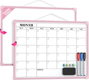 MaxGear Monthly Calendar Dry Erase Board for Wall, 16"x12" Small Hanging Double-Sided White Board, Portable Whiteboard for Planning, Drawing, Memo, to Do List, School, Home, Office, Pink Frame