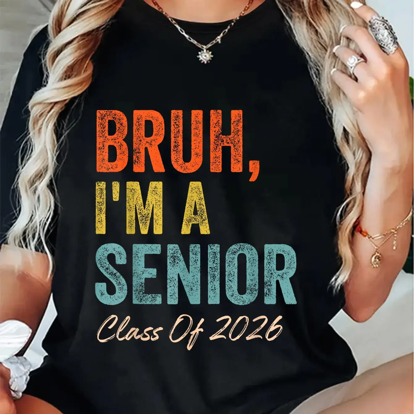Women's Senior Slogan T-Shirt, Class of 2026 Casual Tops in an Oversized Style, Lightweight Breathable Fabric with a Relaxed Fit, All Seasons, Cotton