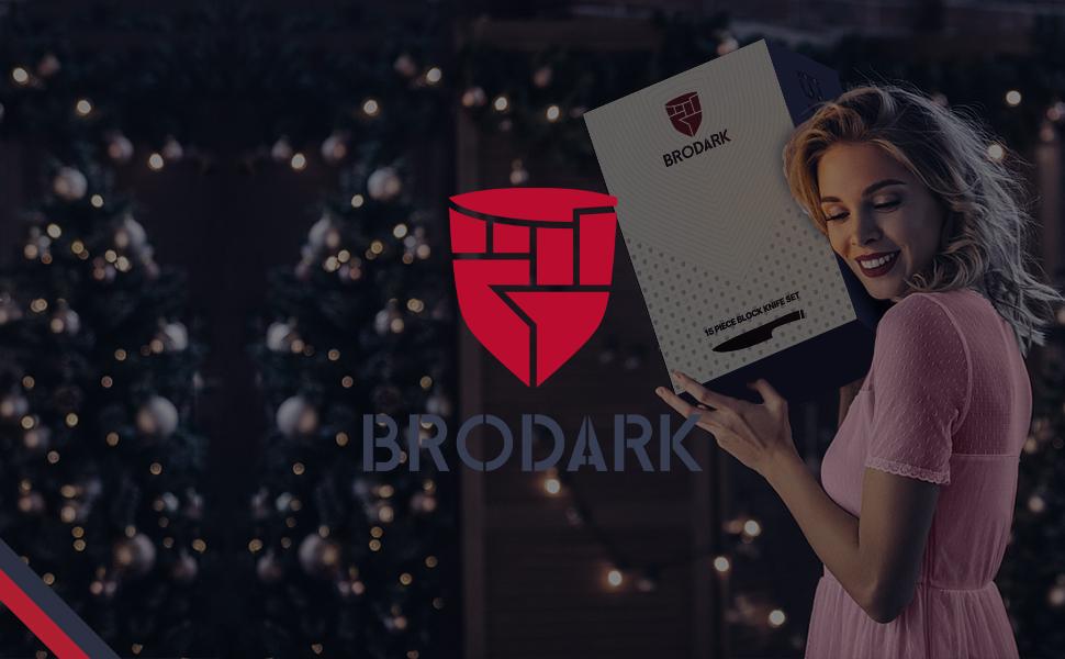 BRODARK 15PCS Full Tang Knife Set with Block wooden controller Food Grade German High Carbon Stainless Steel Professional Chef Knife Set with Sharpener Steak meat boning kitchen knives gifts for men Outdoorfun Utensils Kitchenware