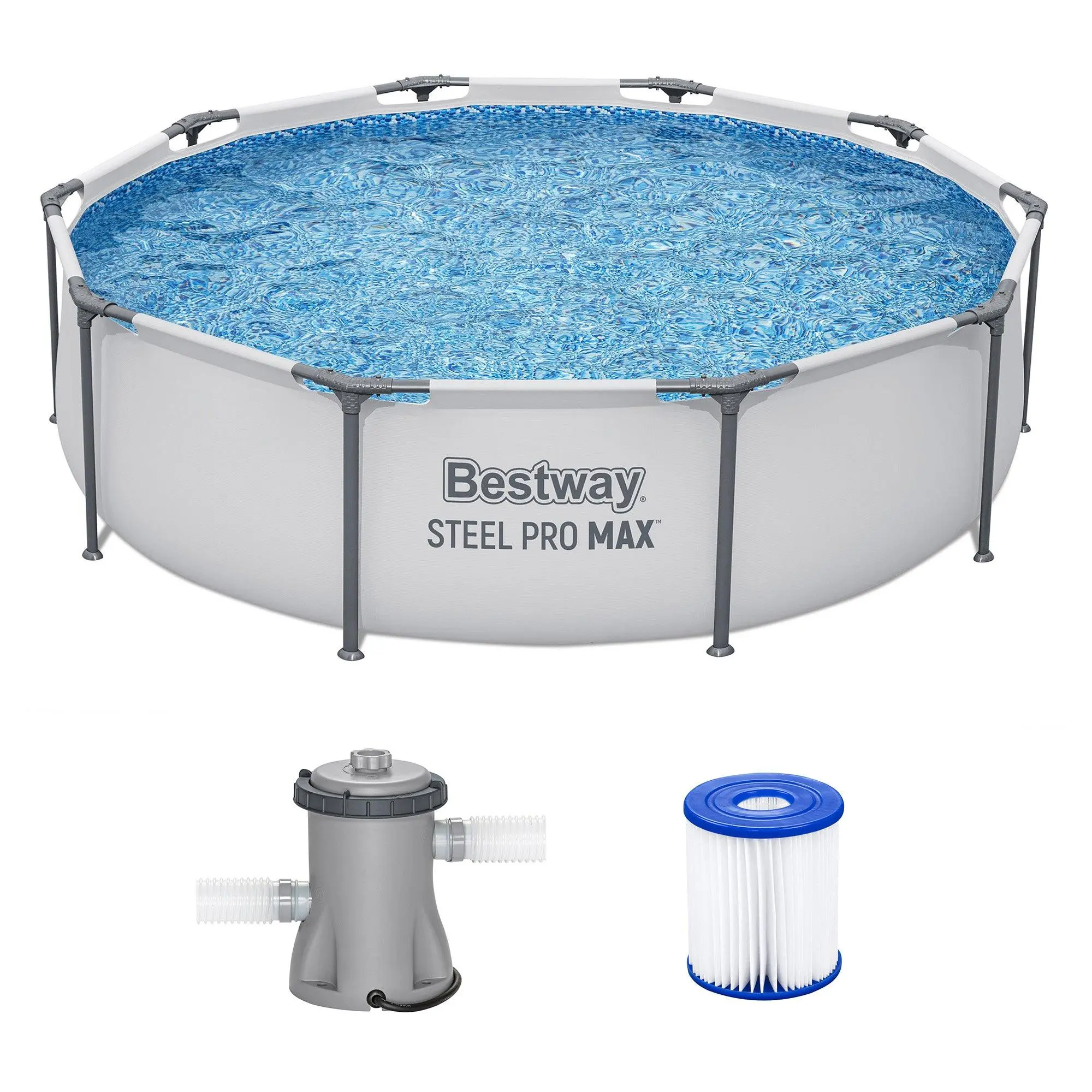 Bestway Steel Pro MAX 10'x30" Round Above Ground Outdoor Swimming Pool with Pump Bestway Steel Pro MAX 10'x30" Round Above Ground Outdoor Swimming Pool with Pump