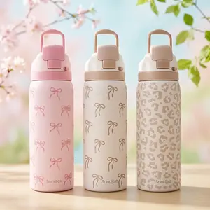 SANDJEST 32oz Water Bottle with Straw Push Button Lid, Stainless Steel Portable LeakProof Drinkware Flask, Spring Gift for Travel Outdoor Mother's Day