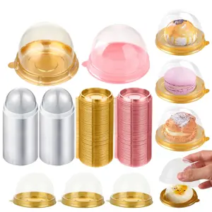 200PCS Clear Plastic Cupcake Boxes Mooncake Container, Mini Cake Containers, Individual Dessert Containers with Dome Lids, Mini Flan Container for Cheese Pastry Dessert
