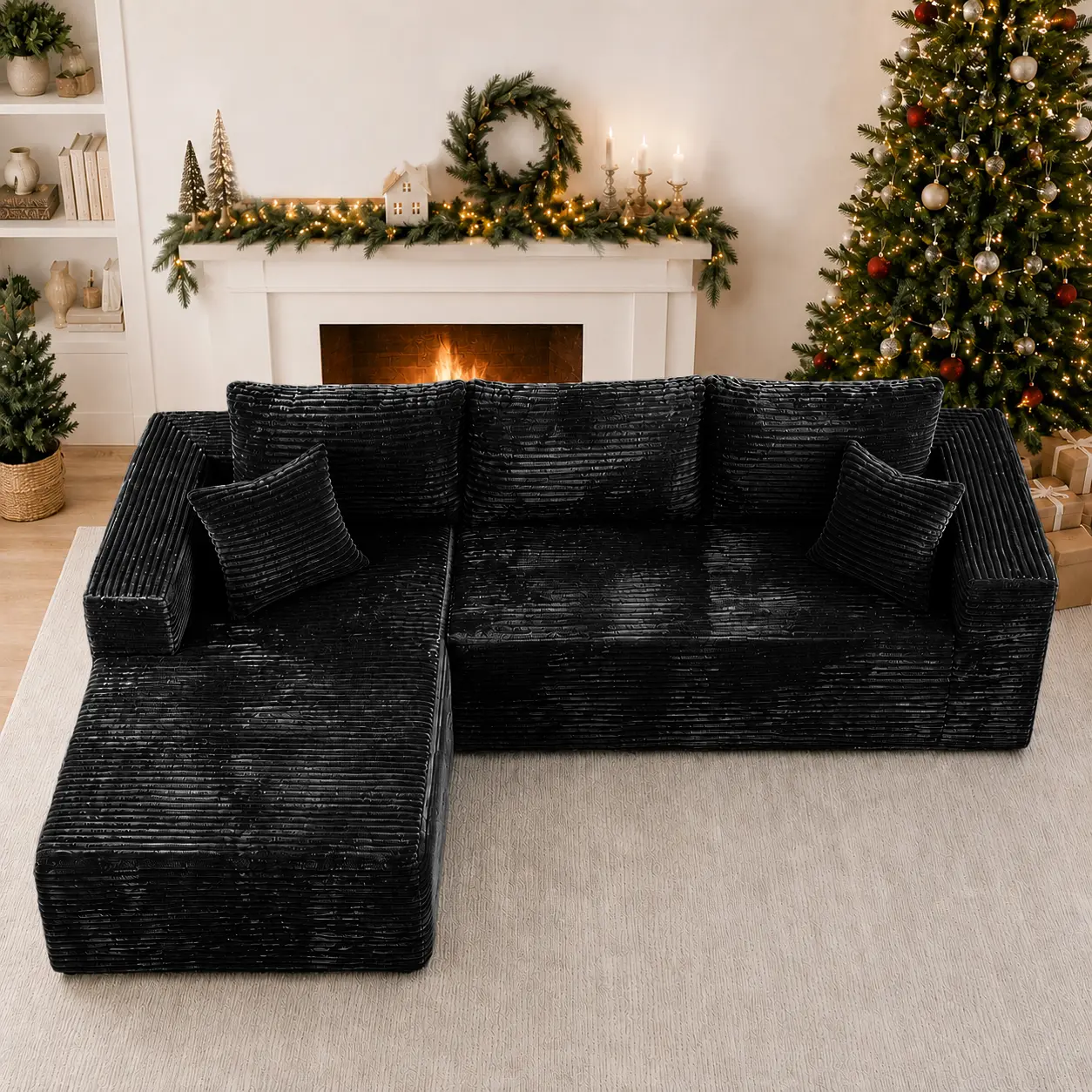 DIGWAC 106-Inch 3-Seater L-Shaped Modular Sectional Couch (Furniture, Apartment Furniture, Sofas Living Room) with 49-Inch Chaise Lounge, Upgraded Pocket Coil Spring Base, Ultra-Soft Corduroy Upholstery, Memory Foam Cushions, Boneless Couches, Classic