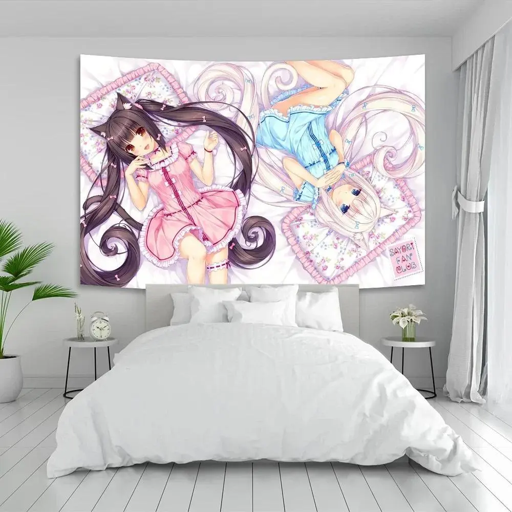 Anime Nekoparas Wall Tapestry Kawaii Background Cloth Wall Decoration Psychedelic Girls' Dormitory Pink Room Banner,evangelion,family,extra,rivalry,uv,last,suitable