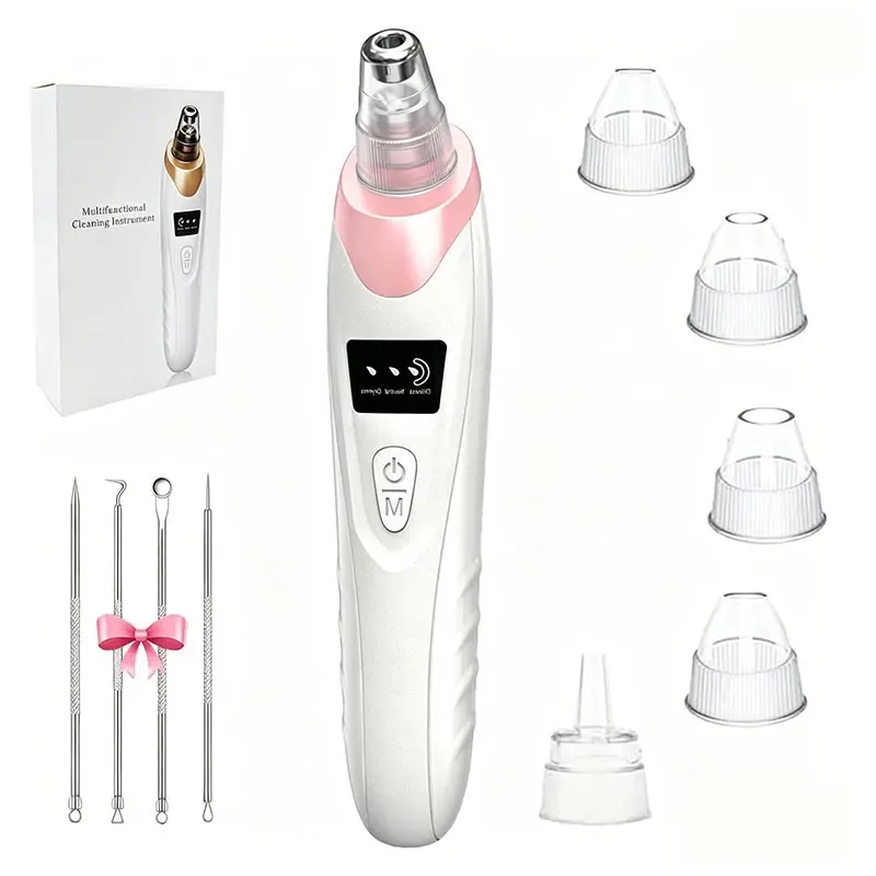 Electric Blackhead Remover Vacuum Pore Cleaner, Electric Facial Cleaning Kit, Facial Cleansing Equipment, Includes 5 Replacement Brushes + 4 Stainless Steel Tools, Deep Clean, Skincare Tool, Blackhead Removing, Facial Cleansing Brush, Pore Suction Tool