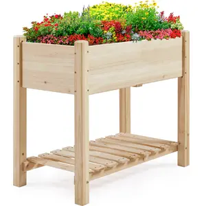 Costoffs 2-Tier Wooden Raised Garden Bed with Legs – Elevated Planter Box Kit for Growing Vegetables, Flowers, Herbs, and Fruits in Your Yard or Garden