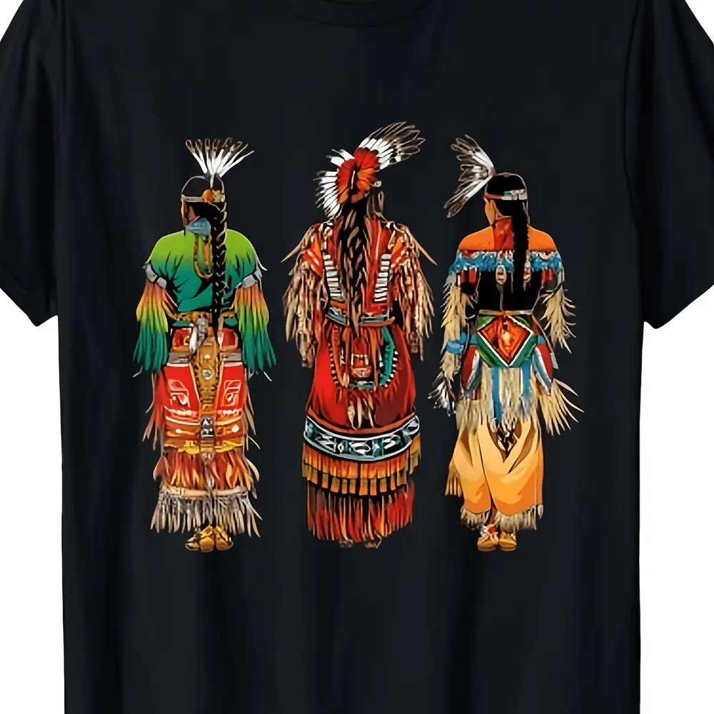 Neutral-Style T-Shirt with Native American Tribal Feather Headdress Men’ Fashionable Athletic Tee Comfortable Everyday T‑Shirt, National Aviation Day