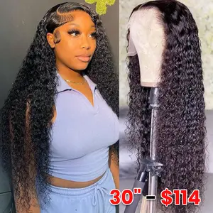 13x6 HD Transparent Lace Frontal Wigs Human Hair Water Wave Lace Front Wigs Pre Plucked 180% Density Deep  Wave Wet and Wavy