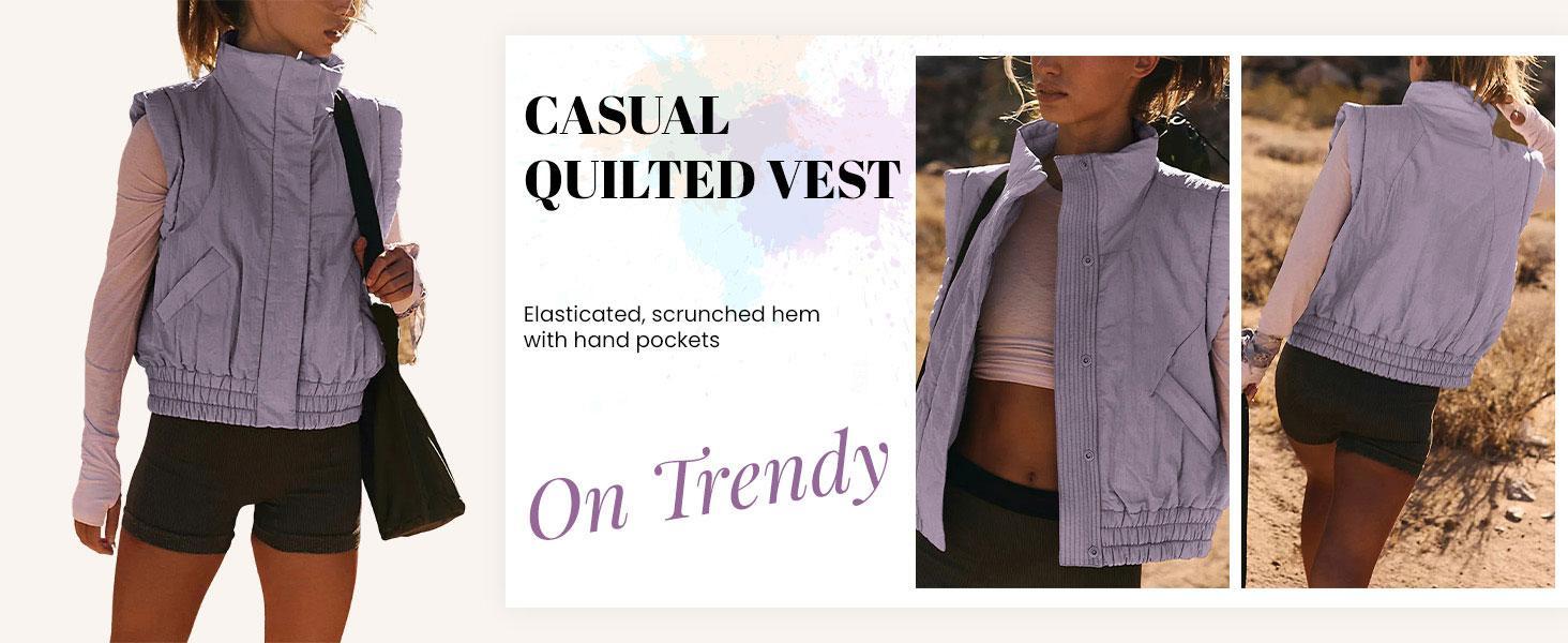 JovenPara Women Quilted Puffer Vest Button Down Scrunch Sleeveless Winter Basic Stand Collar Padded Gilet with Pockets Womenswear Comfortable Soft Tops coat outwear