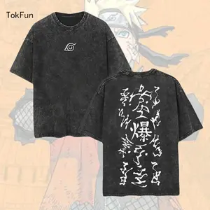 NARUTO "Paper Bomb" Vintage Oversized Washed Cotton T-shirt, Unisex Menswear Top