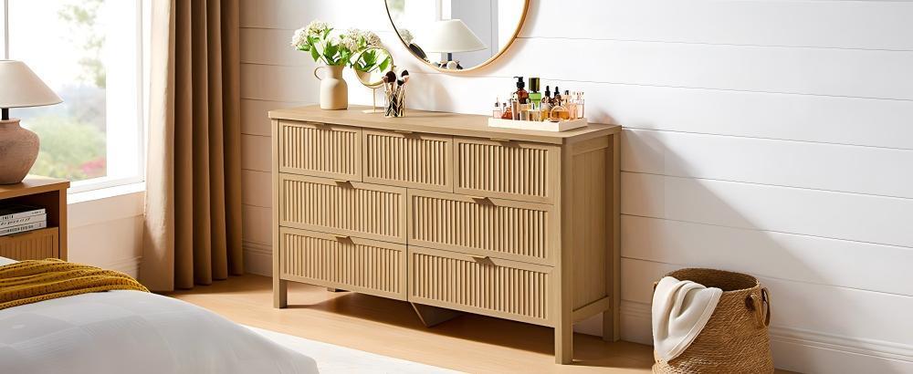 【SPOTLIGHT DAY】ONBRILL 60 " Fluted Dresser, Modern Wooden Dresser for Bedroom, Chest of Drawers with Metal Handle, TV Stand, Storage Organizer Unit, Storage Tower for Livingroom Hallway Closet ,Bedroom Furniture, Christmas Gift