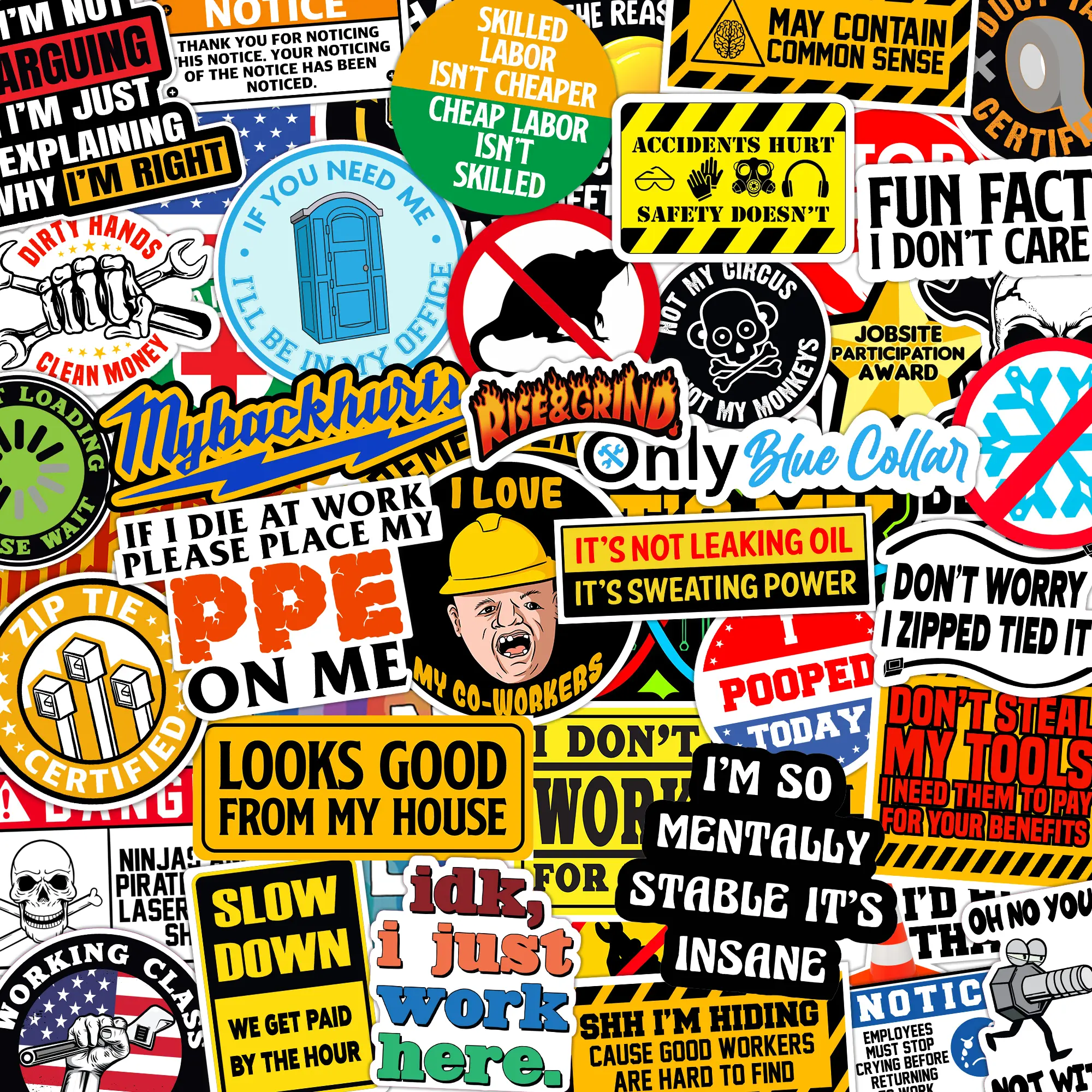 Funny Hard Hat Stickers Pack - Hilarious Stickers For Blue Collar Workers, Perfect for Helmets, Toolboxes... Bold Humor Stickers to Share with Co-workers Vinyl Waterproof Decals