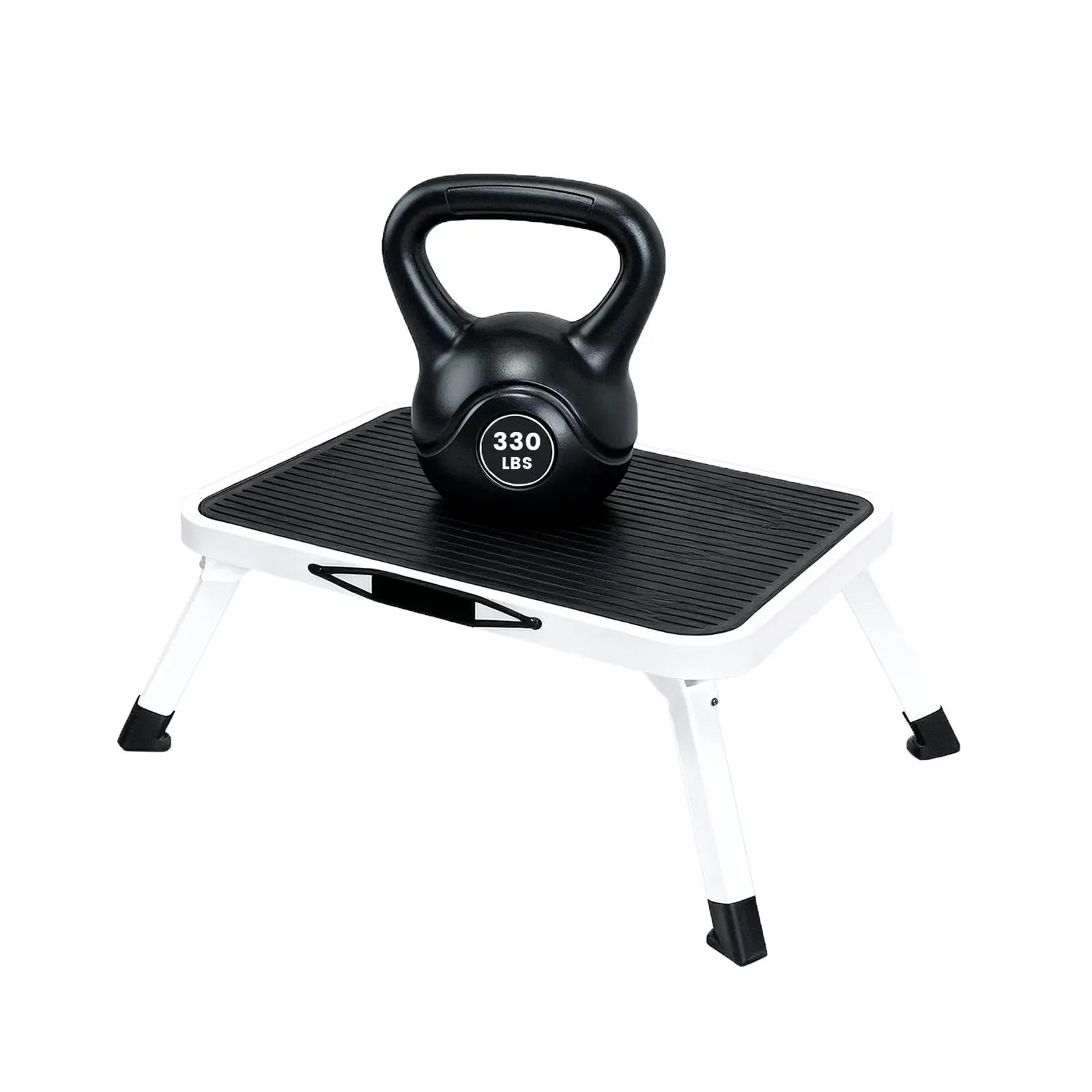 Sweetcrispy 1-Step Folding Portable Step Stool with Non-Slip Platform, Locking Rubber Feet, Carrying Handle, 330lbs Capacity Sturdy Metal Stool for Stability Boost, Indoor, Outdoor & RV Users