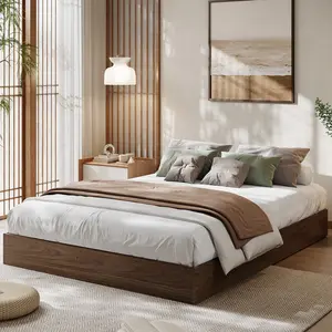 Full Size Wood Platform Bed Frame, Wooden Bed Frame Without Headboard, Wood Slat Support, No Box Spring Needed, Easy Assembly,Walnut