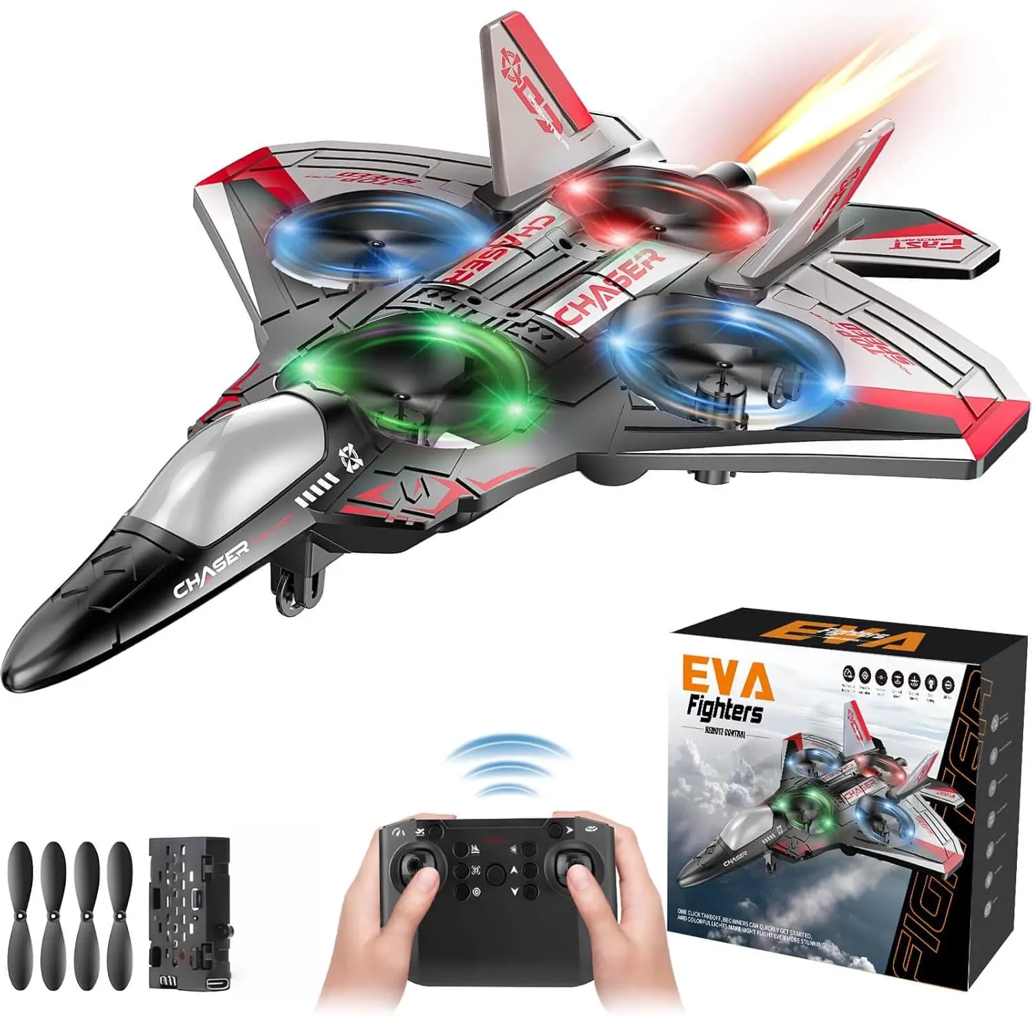 Popular kids RC flying toy, durable EVA foam fighter jet with multiple flying modes. Adjustable flying speed and awesome stunt rotation design, full set with rechargeable battery, suitable for summer camp, courtyard play and children surprise gifts.