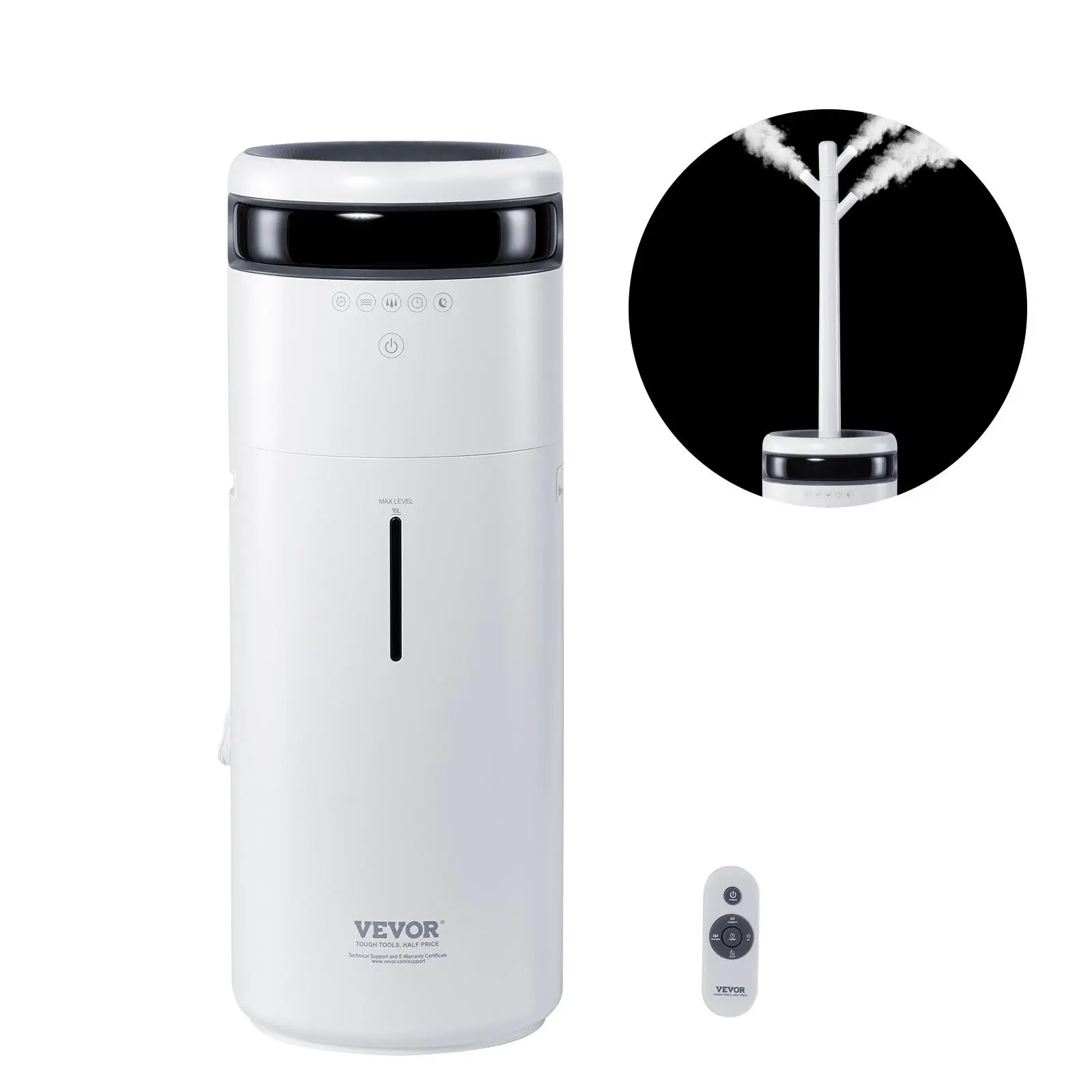 【summerfinds】VEVOR Humidifier for Home Large Room, Commercial Humidifier for Whole House 1291.7 sq ft, 16L Water Tank & Night Light & 12h Timer & Auto Shut-Off , Greenhouse, Commercial Branch Tube w/ 360° Nozzle, Cool Mist Humidifier, 360 Atomizer Humi