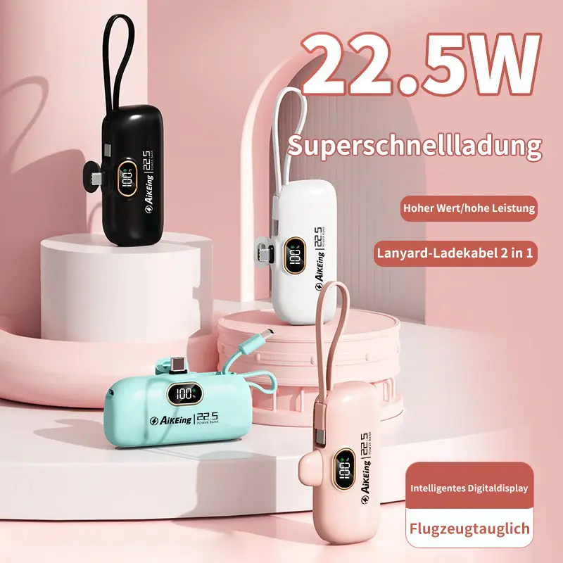 Aikeing 5000mAh Mini Portable Charger – iPhone Charger with Built-in Type-C Connector; Fast-Charging Power Bank for Android and All Mobile Devices; Compact Travel Charger; Emergency Pocket-Sized Charger for On-the-Go Use (Halloween, Christmas)