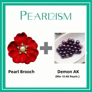 【Adee】Red Rose Pearl Brooch + Demon AK pearls (Min 10 AK pearls inside) [Open in live as gift]｜Freshwater Deep Color AK Pearl