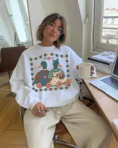 Grandma Core Duck Sweatshirt, Vintage Country Folk Crewneck, Cozy Cottagecore Pullover, Layer-Friendly, Works in Any Weather, Soft Cotton Blend, Breathable Comfort