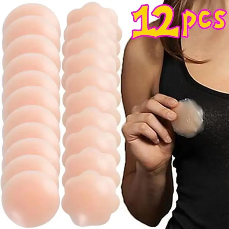 12pcs Summer Swimming Bra Pads Silicone Anti-Slip Nipple Covers Invisible Cup Support Ultra-Thin Breast Enhancer Bra Inserts Non Slip Padding