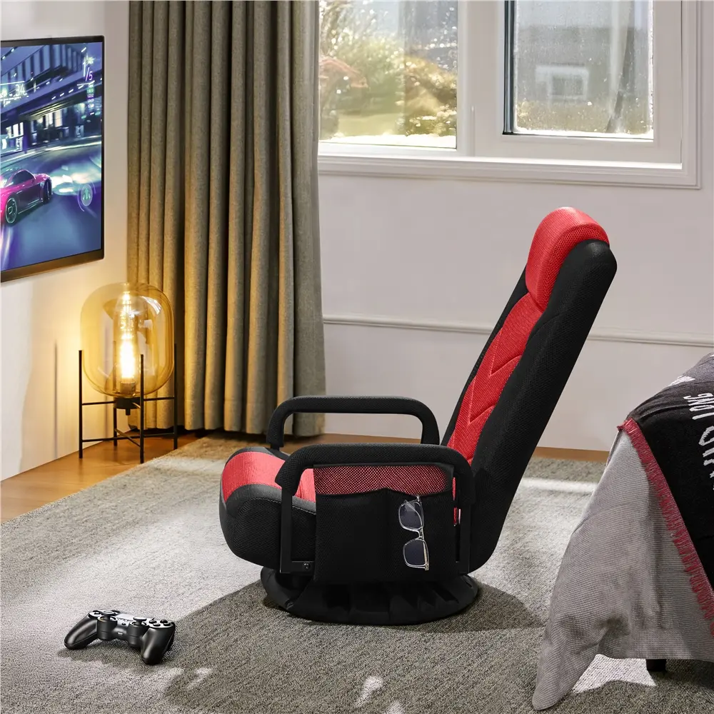 【Back to School】Yaheetech 360° Swivel Ergonomic Floor Game Chair - 6-Position Adjustable Backrest, Armrests, Headrest, Controller Pocket, Foldable for TV Gaming, Reading, Man Cave Furniture, Gamer Stuff, Relaxation tiktokshopbacktoschool