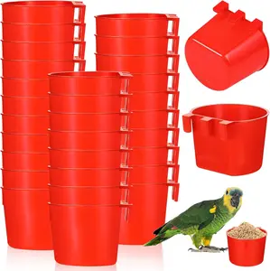 30 Pcs Bird Cage Cups – Plastic Hanging Water & Feed Dispenser for Chickens, Quails, Parrots & Small Poultry (Red)
