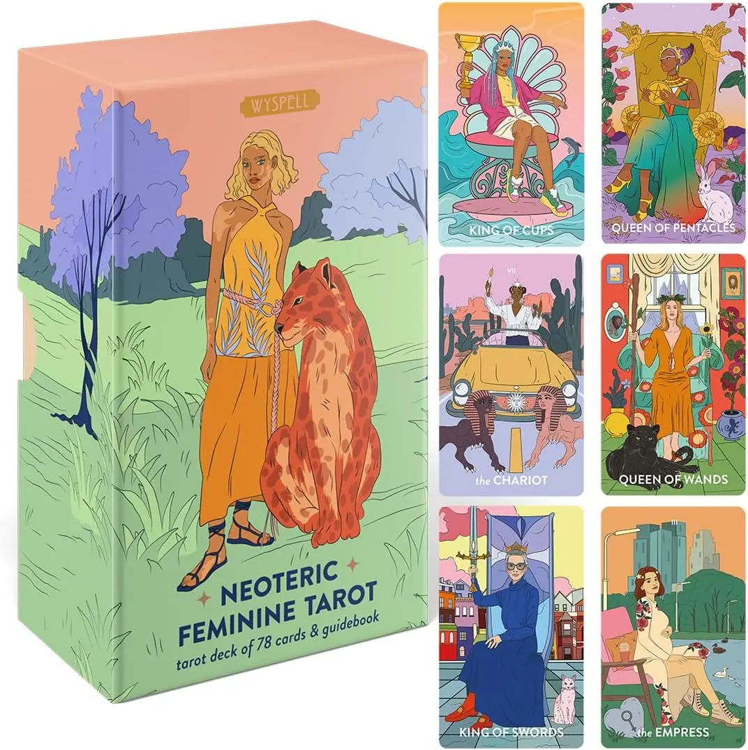 Wyspell Feminine Tarot Cards with Guide Book - Borderless Modern Tarot Deck for Beginners - Beautiful & Unique Tarot Decks - Traditional Symbolism