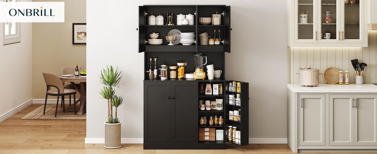 【SPOTLIGHT DAY】ONBRILL 71" Tall Kitchen Pantry Storage Cabinet with Microwave Stand & Door Shelf, Freestanding Kitchen Hutch with 6 Doors and Adjustable Shelves, Modern Food Pantry for Kitchen, Dining Room 【SPOTLIGHT DAY】ONBRILL 71" Tall Kitchen Pantry Storage Cabinet with Microwave Stand & Door Shelf, Freestanding Kitchen Hutch with 6 Doors and Adjustable Shelves, Modern Food Pantry for Kitchen, Dining Room