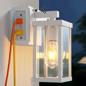 [Crazy Deal] White Dusk to Dawn Porch Lights with GFCI Waterproof Outdoor Wall Lights Exterior Lighting Fixtures Modern Outside Lights Wall Mount for House Patio Garage