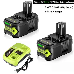 Upgraded 3.6/5.0/8.0Ah P108 with P117B charger Replace for Ryobi 18V P102 P103 P104 P105 P107 P190 P190 Cordless Power Tools