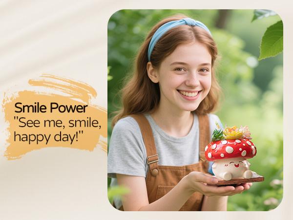 Mushroom Smiley Face Hanging Planter Pot with Drainage, Gardening Plant Gifts for Women Mother Plant Lovers - 3.9inch Opening