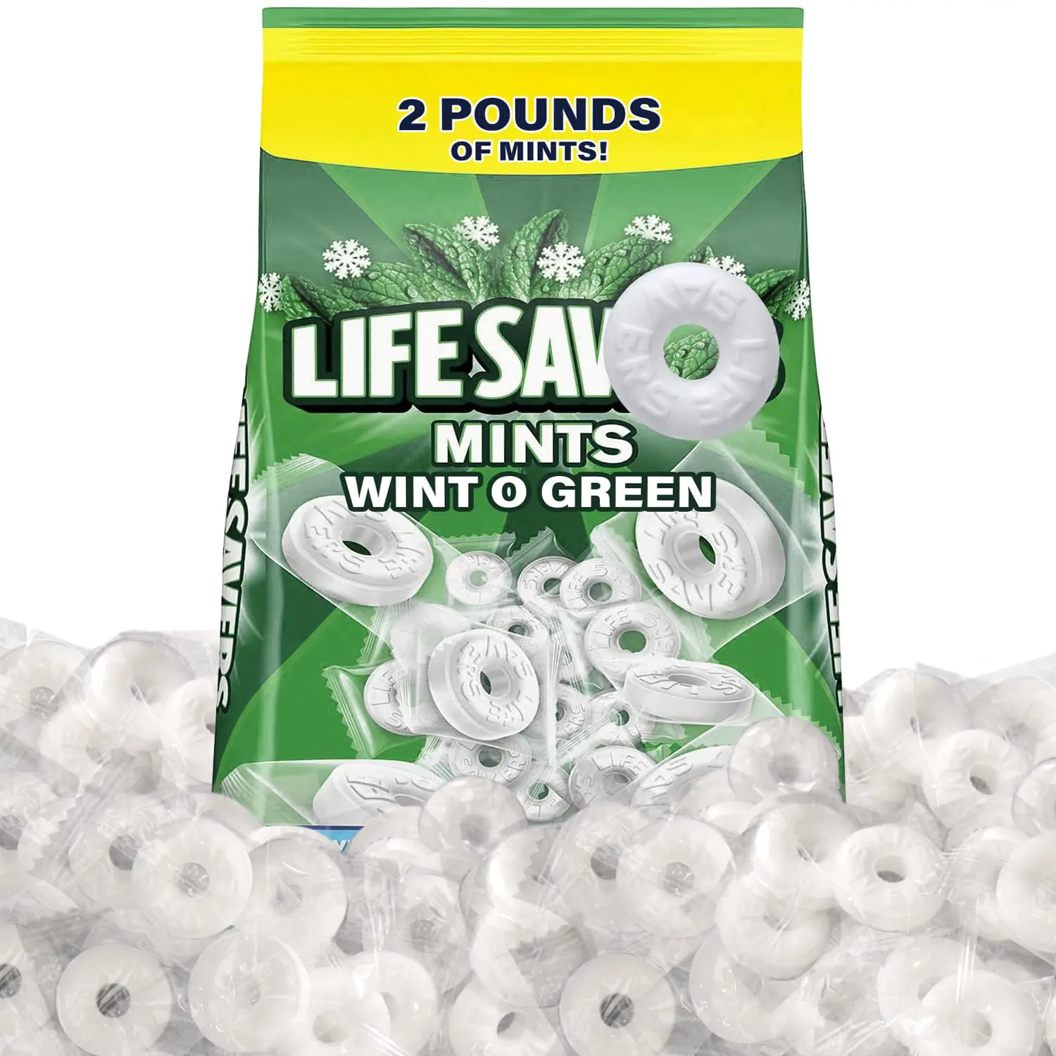 Mint Wintergreen Hard Mints, 2lb Bulk Pack (Approx. 265 Individually Wrapped Pieces) - GMO-Free, Long-Lasting Breath-Freshener for On-the-Go, Events, Offices