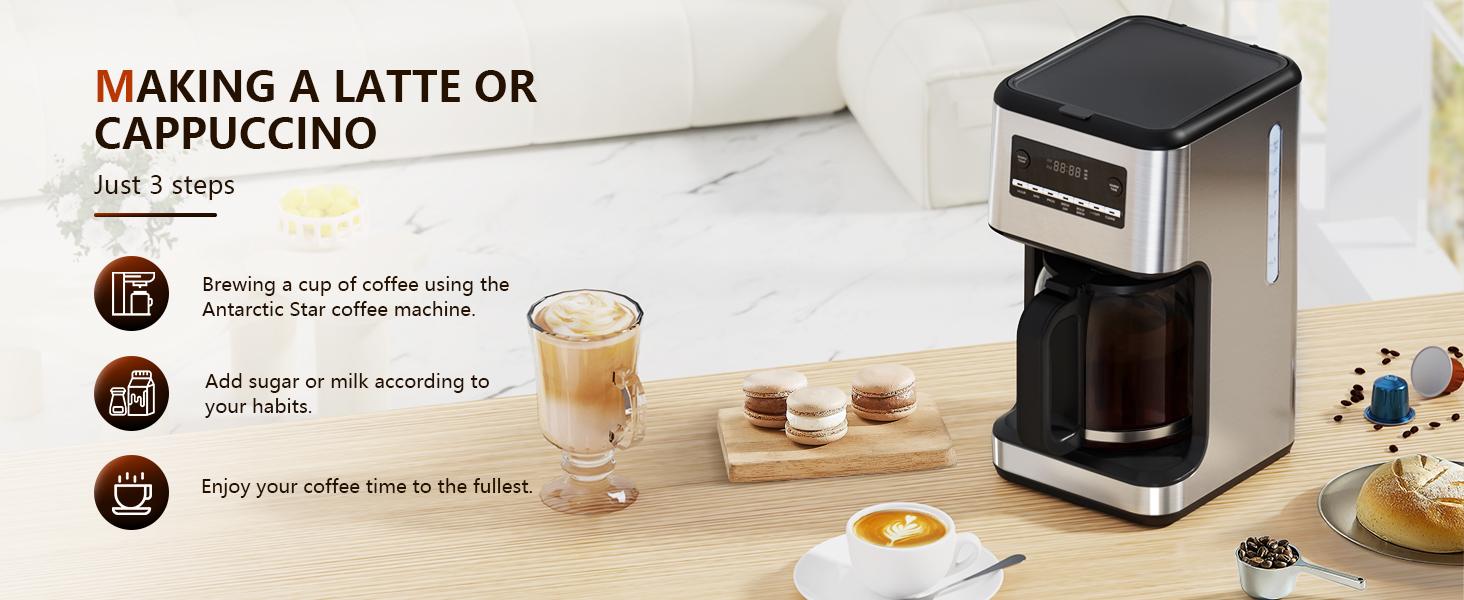 Coffee Maker, Drip Coffee Machine, 14-Cup Glass Carafe, Programmable, Delay Brew, Keep Warm, with Touch Screen, Stainless Steel,Silver