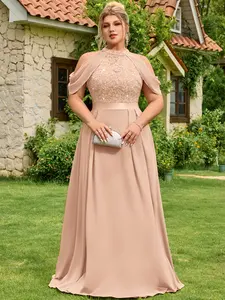 【Plus Size】MISSMAY P25636A Women's Plus Size Dress Sequin Lace Halter with Cape Sleeves Valentines Day Dress Evening Formal Party Maxi Dress Bride SpringStatements