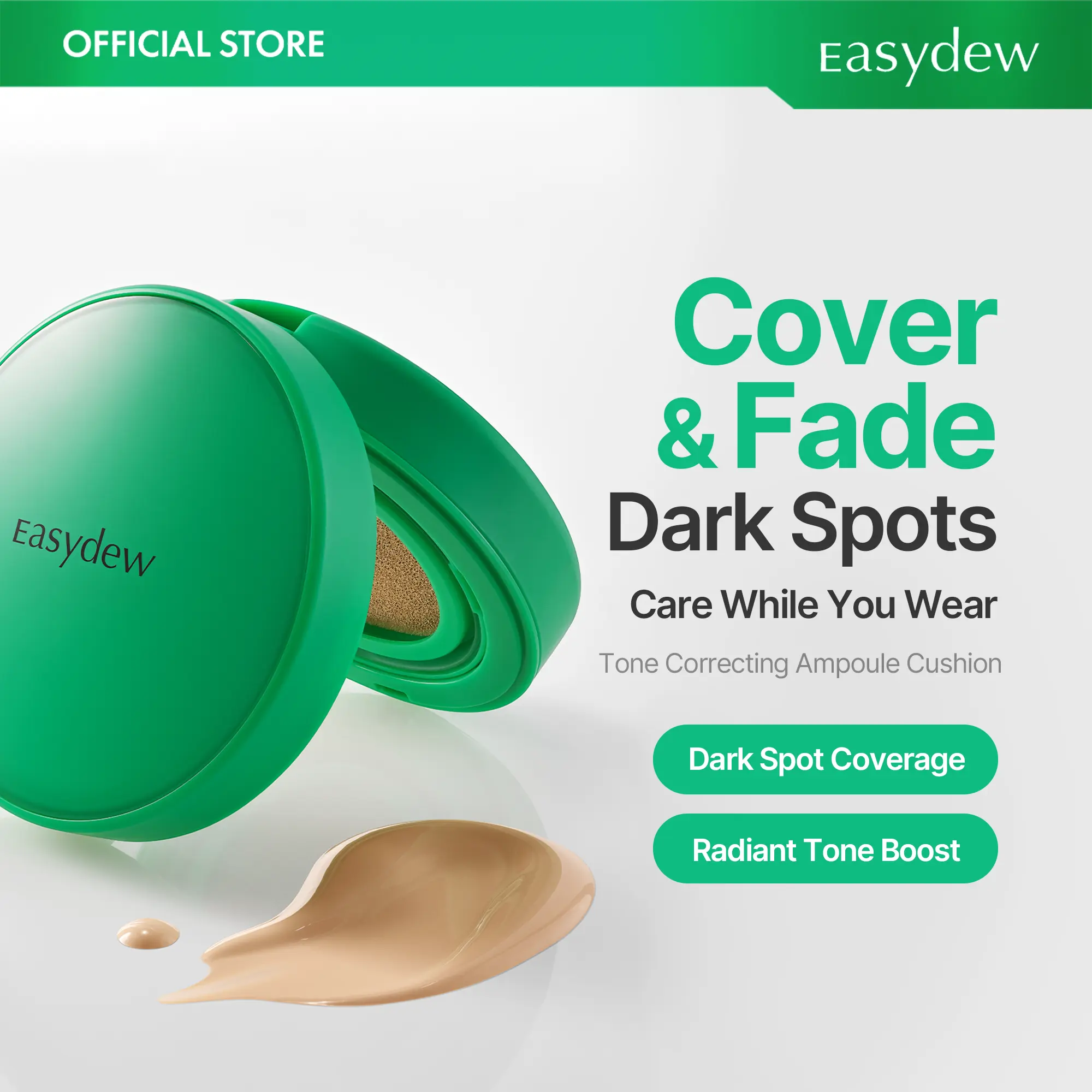 Easydew Mela B Toning Ampoule Cushion - Official Product 2-in-1 Korean Skincare & Makeup with EGF, Niacinamide & Hyaluron-Vital C - Smooth Full Coverage Foundation - 10 Shades Available - Olive Young