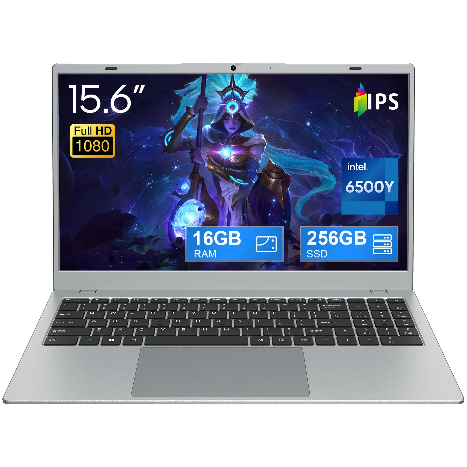 15.6" FHD Laptop - Intel Pentium 6500Y (Up to 3.4GHz), 16GB RAM, 256GB SSD, Long Battery Life, PD Fast Charging - Silver Notebook for Students & Home Office
