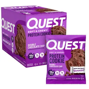 Quest Soft & Chewy Protein Cookies - 15g Protein - Double Chocolate Chip Flavor (12-Count Pack)