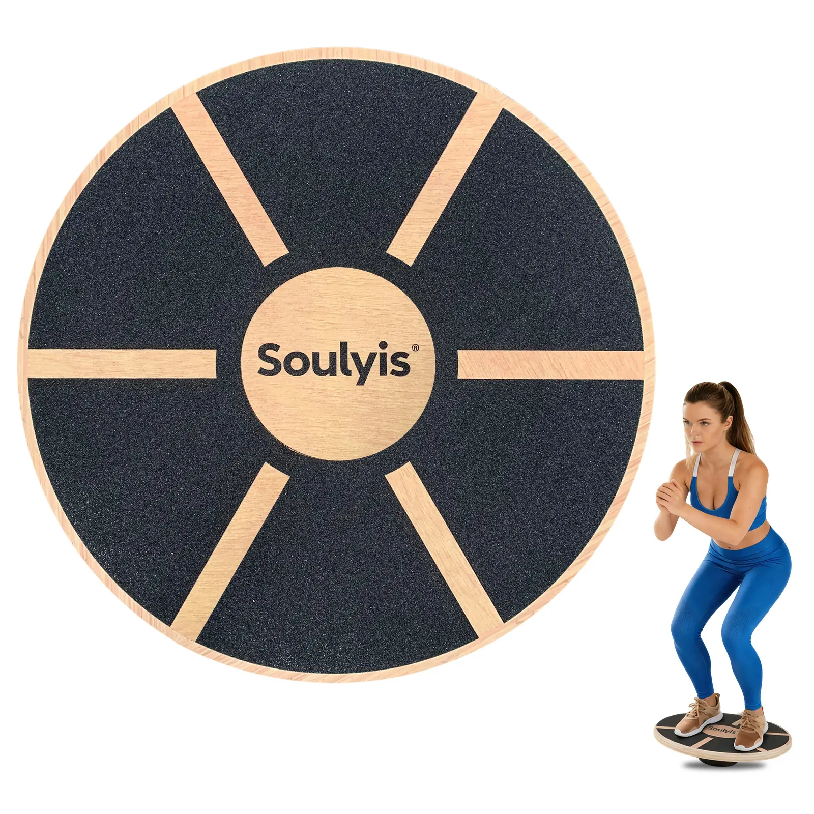 Soulyis wooden balance board, used for core stability training, 360-degree rotation, non-slip, rehabilitation training, and balance training. outdoorfun summervibes