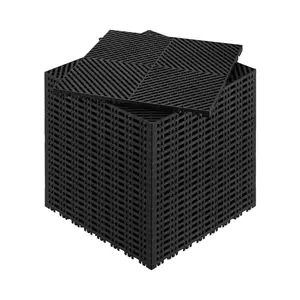 24 Pcs Black Interlocking Drainage Mats – 15.7"x15.7" Modular PP Tiles, Non-Slip for Garage, Garden, Kitchen & Outdoor
