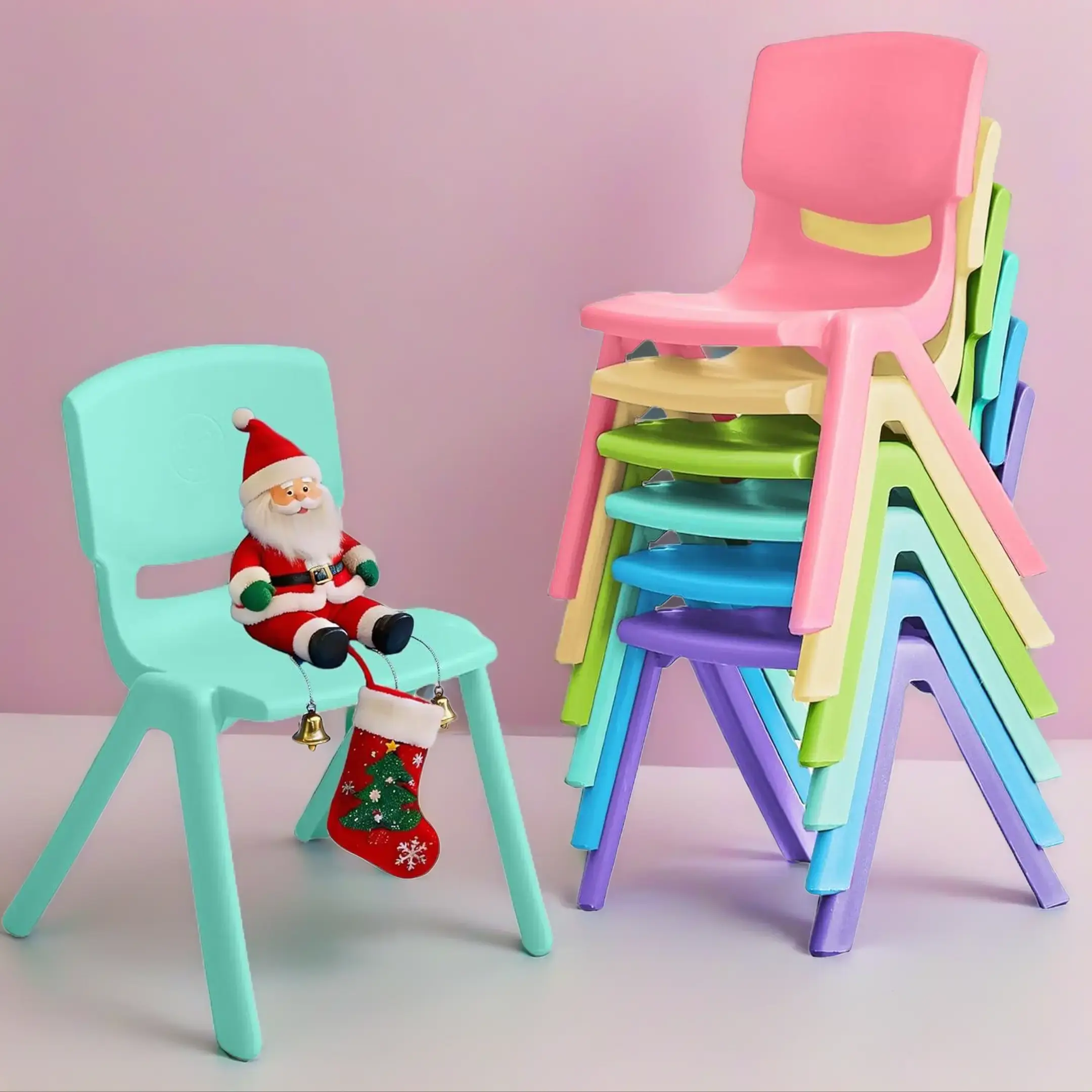 Stackable Kids Plastic School Chairs - 6/12 Pack, 11" Seat, Colorful Flexible Indoor Furniture for Toddlers (Light Colors-6PCS), 6 Or 12 Pack, Interior, Daycare