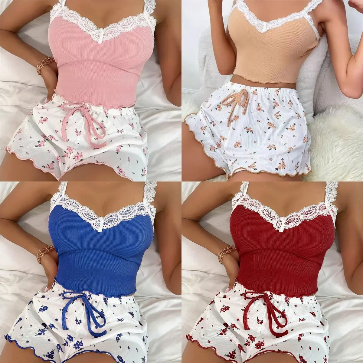 New Lace Trimmed Bandeau Top for Ladies, A Two-piece Set Featuring a Relaxed and Fitted Design, Suitable for Home Wear Sleepwear
