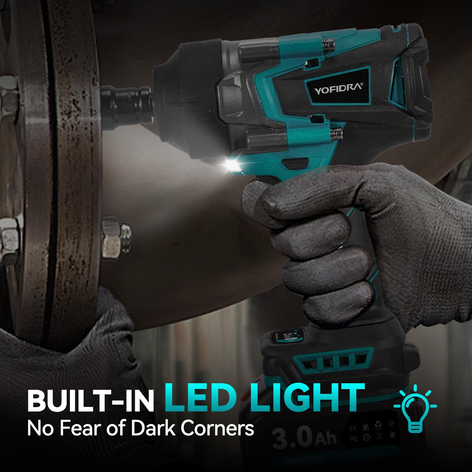 YOFIDRA Cordless Impact Wrench 1/2" Drive 1700Nm High Torque Power Tool Kit, 3-Speed Brushless Electric Wrench with 2×3.0Ah 1500mAh Batteries, Fast Charger, 17/19/21/22mm Sockets, LED Light, Compatible with Makita 18V Battery half inch YOFIDRA Cordless Impact Wrench 1/2" Drive 1700Nm High Torque Power Tool Kit, 3-Speed Brushless Electric Wrench with 2×3.0Ah 1500mAh Batteries, Fast Charger, 17/19/21/22mm Sockets, LED Light, Compatible with Makita 18V Battery half inch